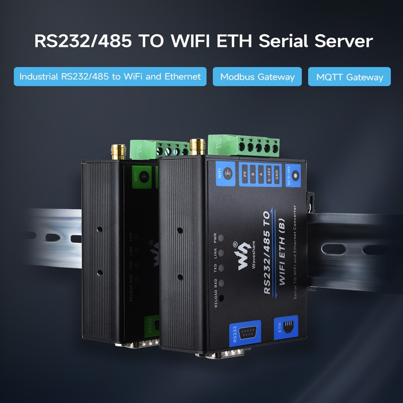 مبدل صنعتی ETH/WIFI به سریال ویوشیر مدل RS232/485 TO WIFI ETH (B)