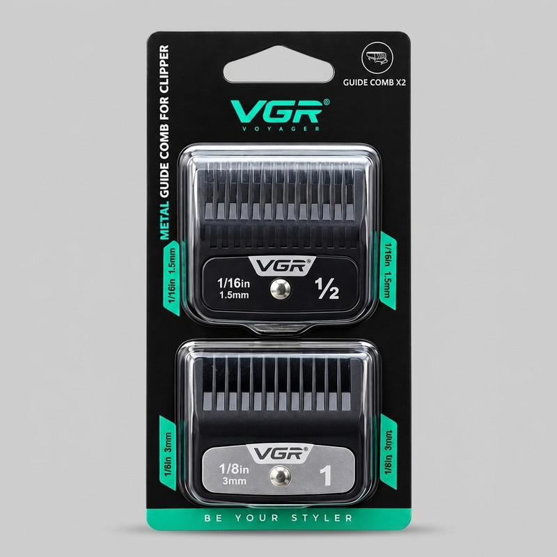 شانه ماشین اصلاح وی جی ار مدل v2 با پایه فلزی و جنس پلاستیک،بسته 2 عددی