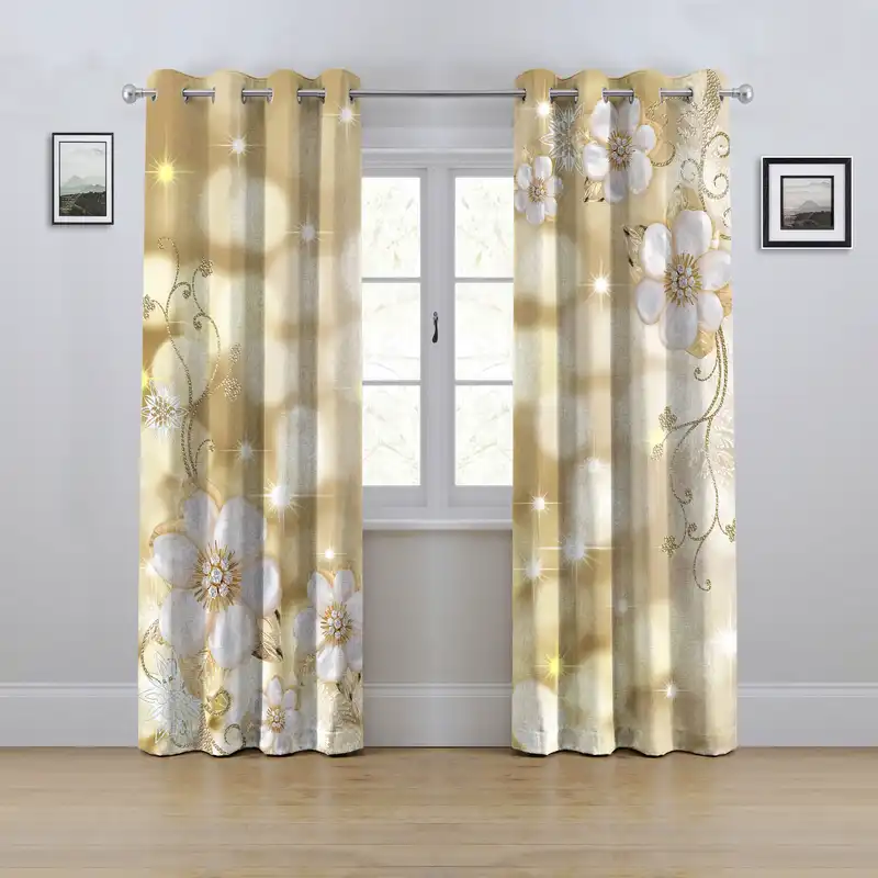 پرده مدل پانچی طرح گل و حباب سایز 280x145 سانتی متر