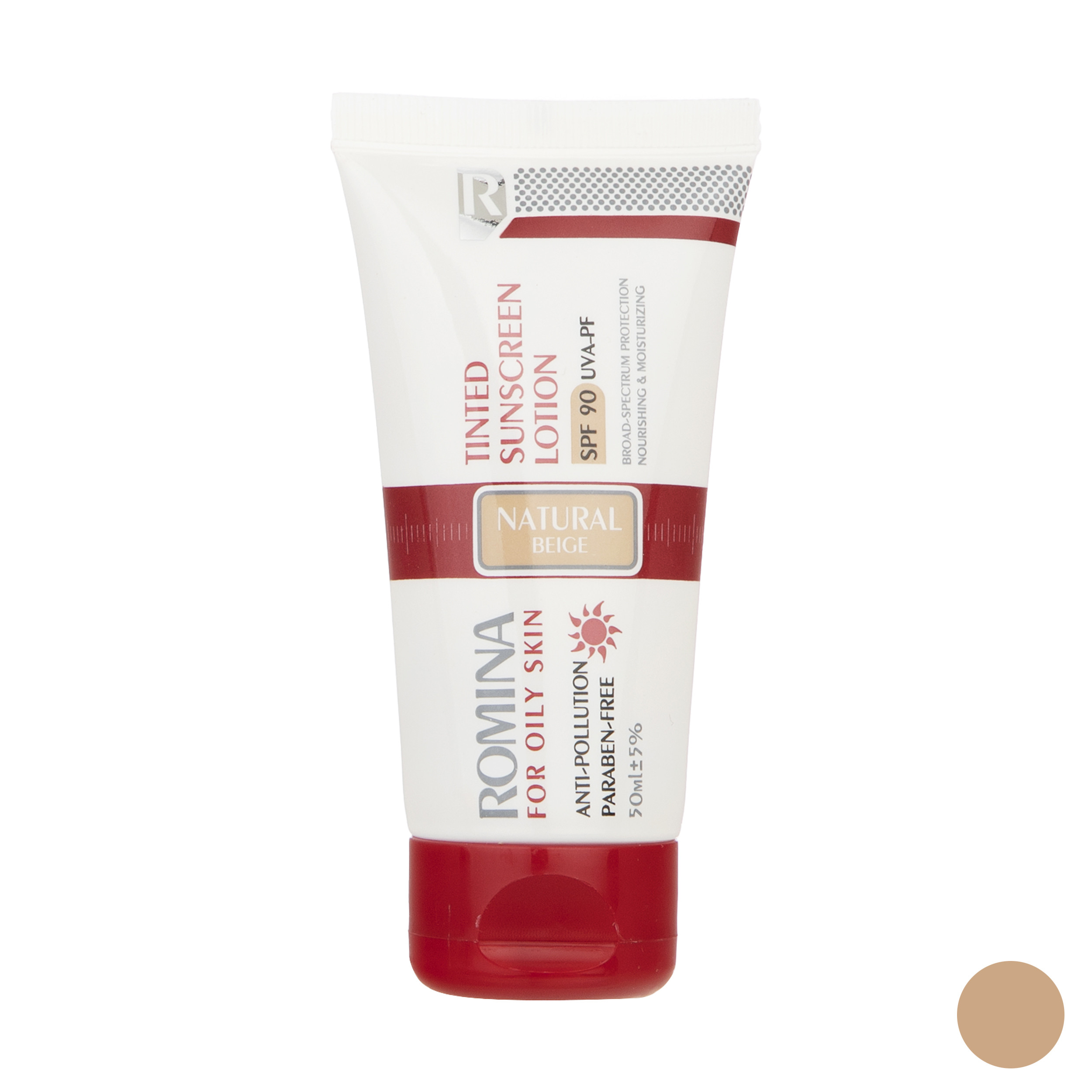 لوسیون ضد آفتاب رومینا مدل Natural Beige-90 حجم 50 میلی لیتر لوسیون ضد آفتاب رومینا مدل Natural Beige-90 حجم 50 میلی لیتر