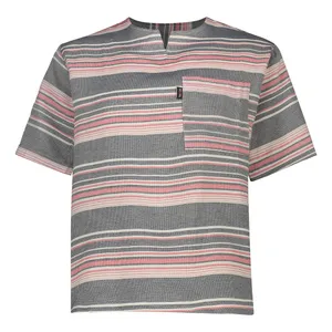 تی‌شرت آستین کوتاه مردانه یقه کوبایی مدل کنفی راه راه کد T-TU-SU