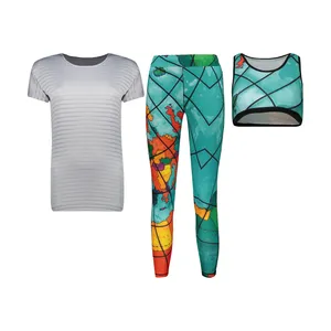 ست 3 تکه لباس ورزشی زنانه طرح کره زمین کد Mhr-47896