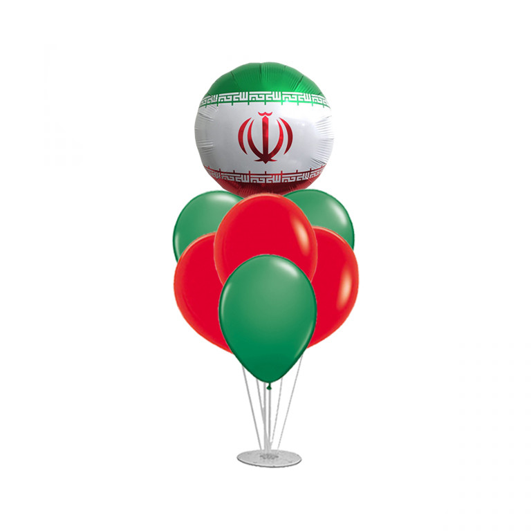بادکنک سورتک مدل پرچم ایران مجموعه 7 عددی به همراه استند بادکنک 