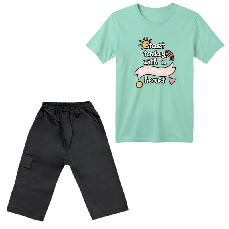 ست تی‌شرت آستین کوتاه و شلوارک پسرانه مدل نوشته