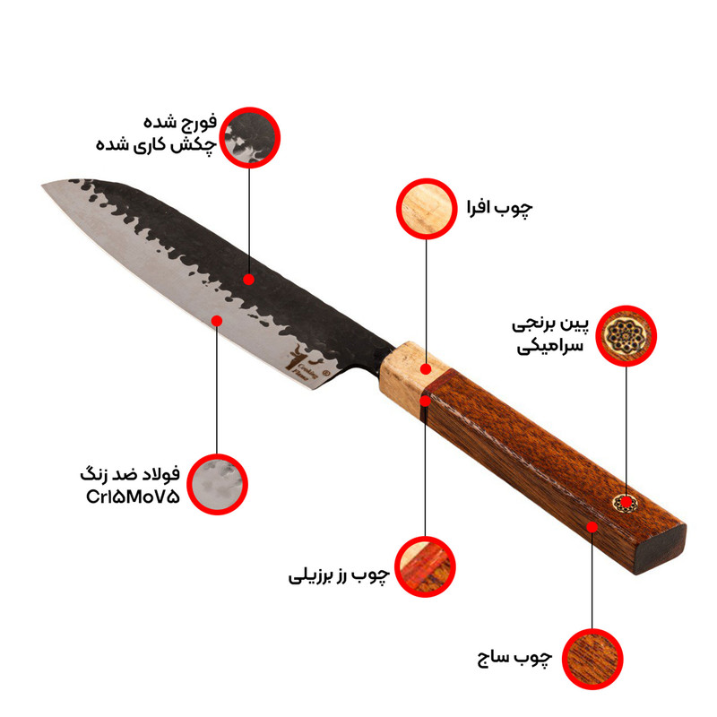 چاقو آشپزخانه کوکینگ فلیم مدل A1 به همراه غلاف چرمی