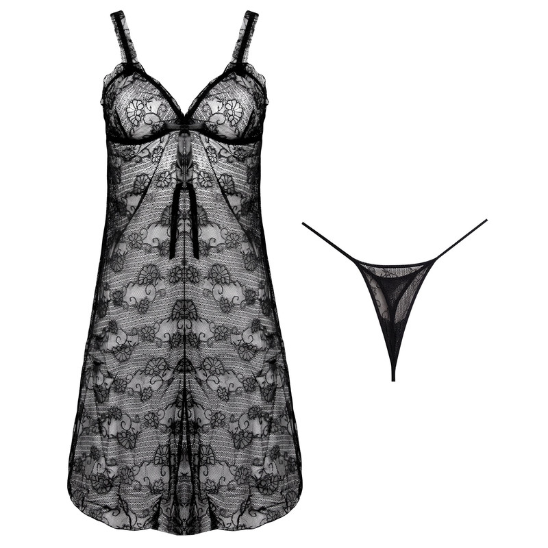 لباس خواب زنانه مدل گیپوری کد 4302-535 رنگ مشکی