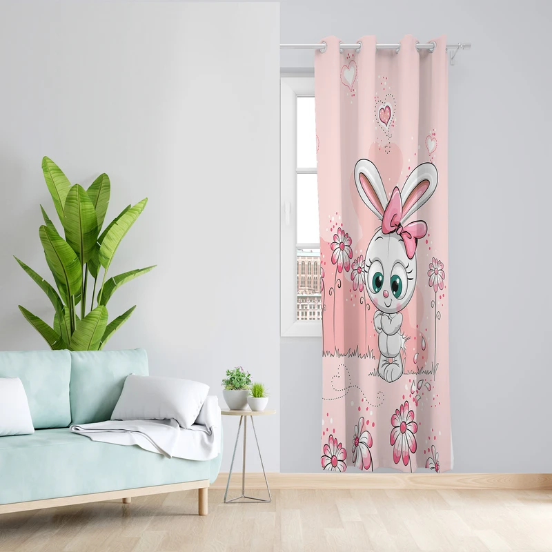 پرده طرح کودک خرگوش مدل مخمل پانچی کد L 1171L Z سایز 140x200 سانتی متر