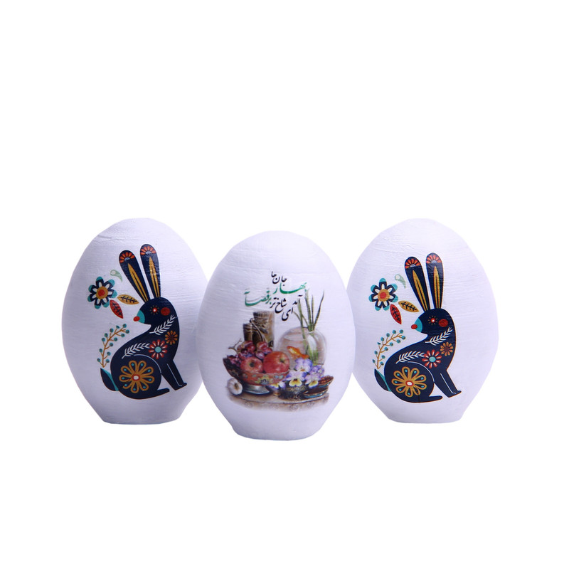 تخم مرغ سفالی مدل هفت سین طرح خرگوش کد FF016 مجموعه 3 عددی