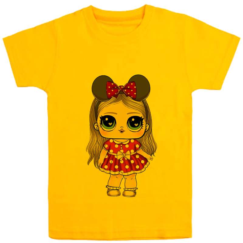 تی شرت آستین کوتاه دخترانه مدل دخترک D129 رنگ زرد