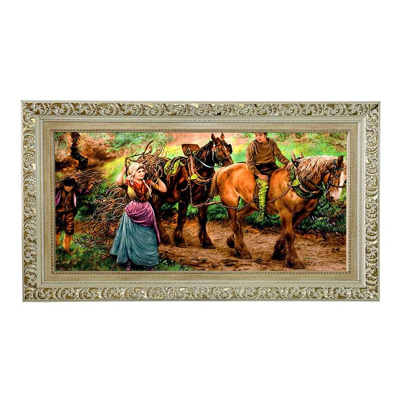 تابلو فرش ماشینی طرح دستبافت مدل هیزم شکن کد 7634