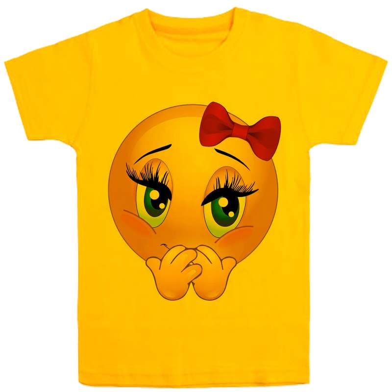 تی شرت آستین کوتاه دخترانه مدل ایموجی F10 رنگ زرد