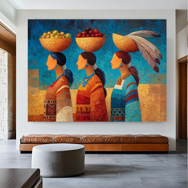 پوستر پارچه ای طرح مخمل  بومی مدل زنان عشایری کد PY1110