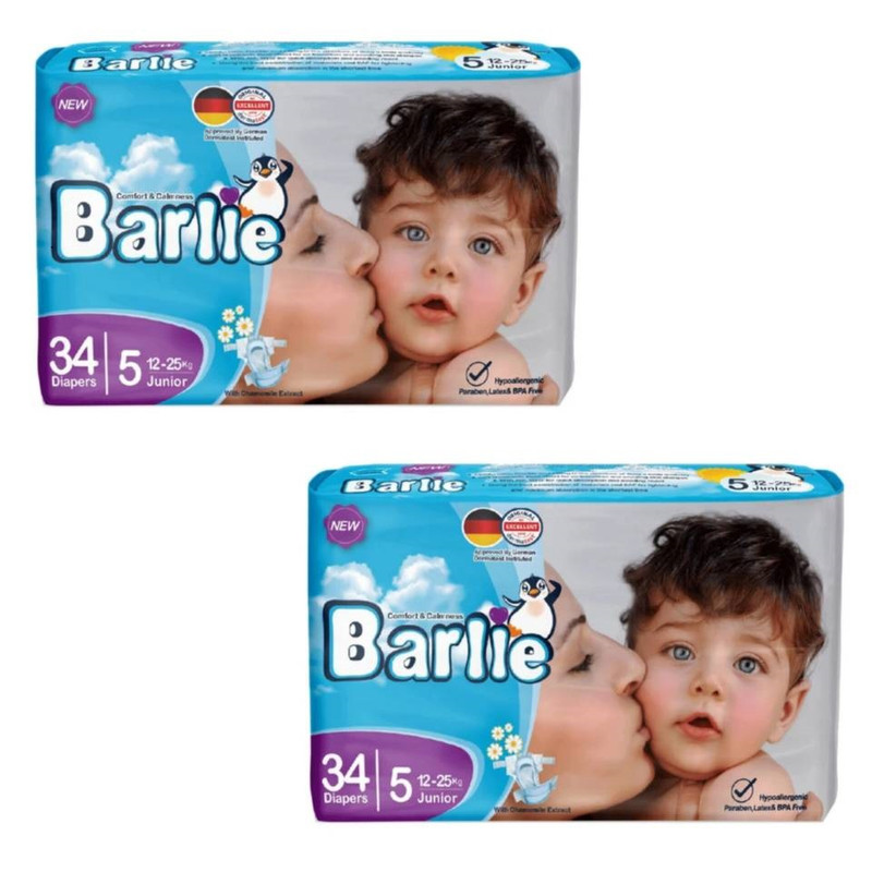 پوشک بارلی مدل چسبی سایز 5 دو بسته 34 عددی