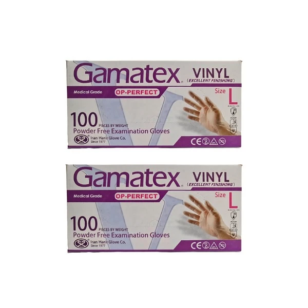 دستکش وینیل غیر پودری حریر مدل 2GL سایز بزرگ (L) دو بسته 100 عددی