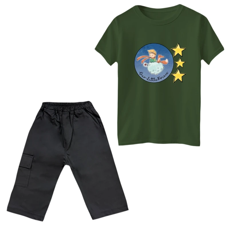 ست تی‌شرت و شلوارک پسرانه مدل شازده کوچولو و روباه کد 11