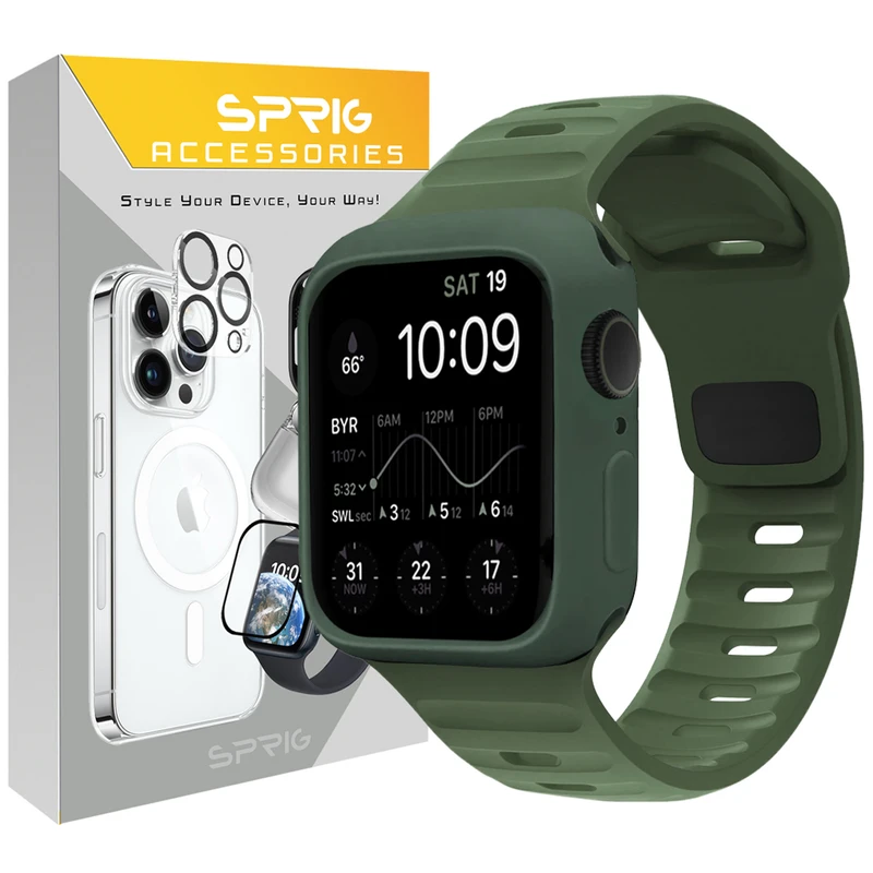 بند اسپریگ مدل Spig Protection مناسب برای اپل واچ Series 7 Aluminum 45mm / Series 8 Aluminum 45mm / Series 9 Aluminum 45mm به همراه کاور