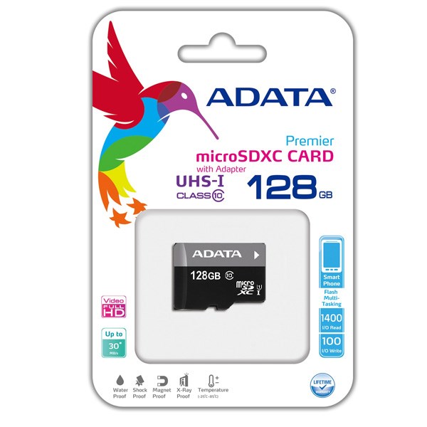 کارت حافظه microSDXC ای دیتا مدل Premier کلاس 10 استاندارد UHS-I U1 سرعت 30MBps ظرفیت 128 گیگابایت