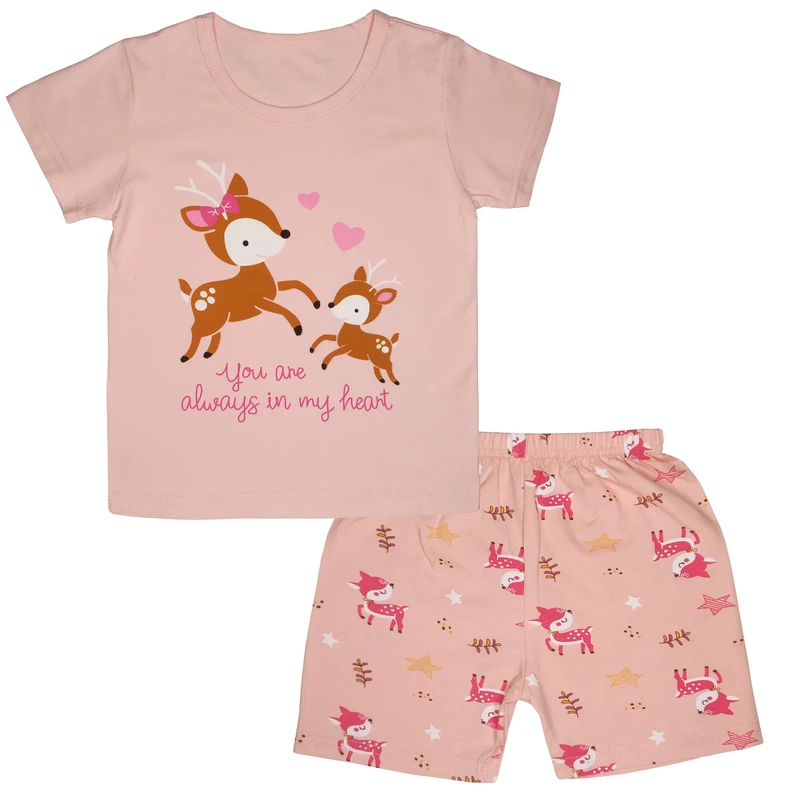 ست تی شرت و شلوارک دخترانه مدل آهو کد MAS_1260