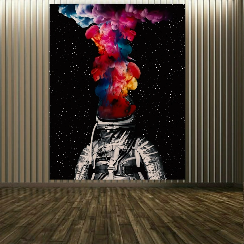 تابلو بوم طرح منظومه شمسی مدل فضانورد و اتشفشان رنگی کد PP2662