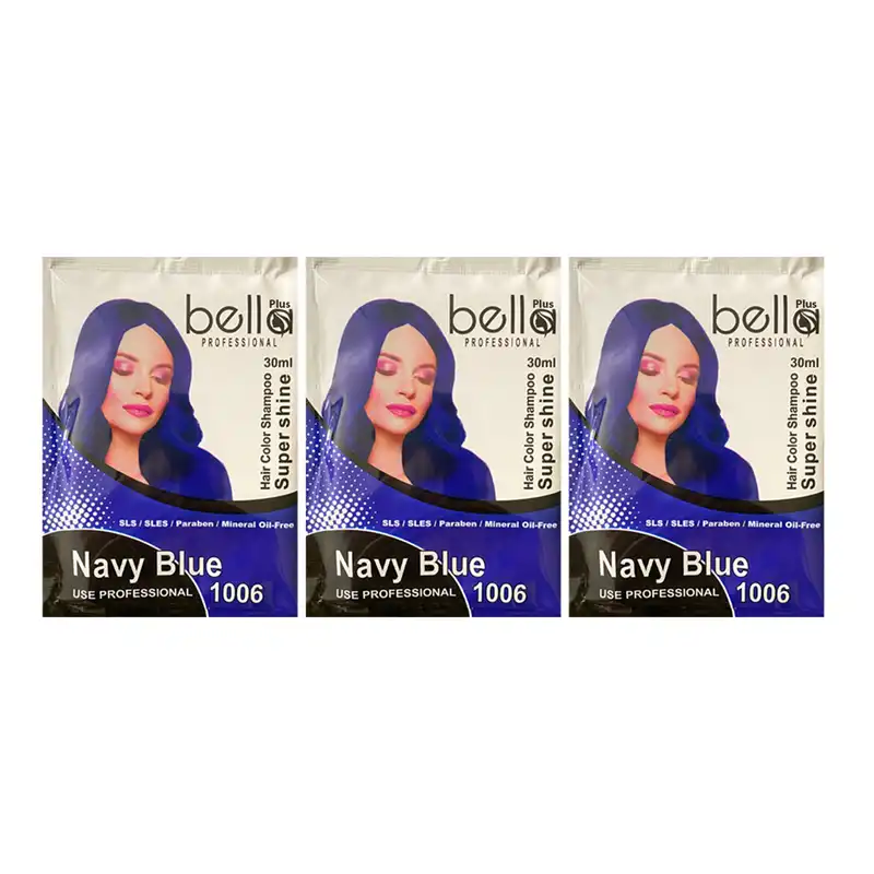 شامپو رنگ مو بلا پلاس مدل SUPERSHIN شماره 1006 حجم 30 میلی لیتر رنگ سرمه ای بسته 3 عددی