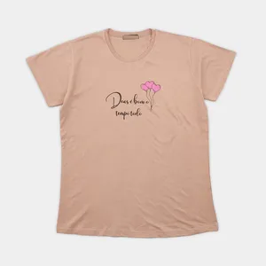 تی شرت آستین کوتاه زنانه مدل قلب رنگ گلبهی