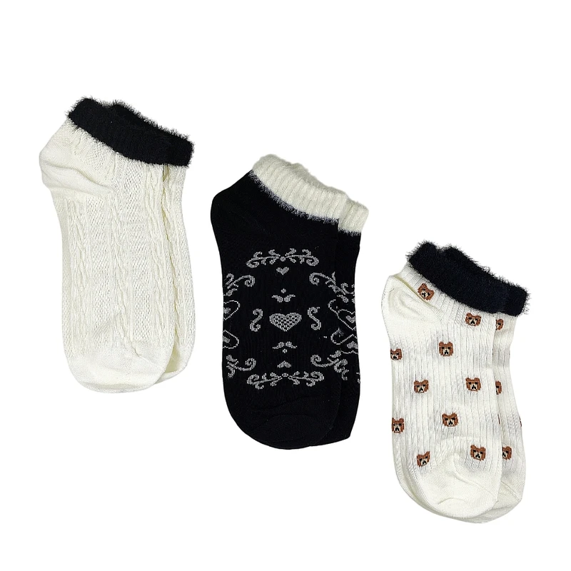 جوراب ساق کوتاه زنانه مدل لونا پنبه ای کد 002 بسته 3 عددی