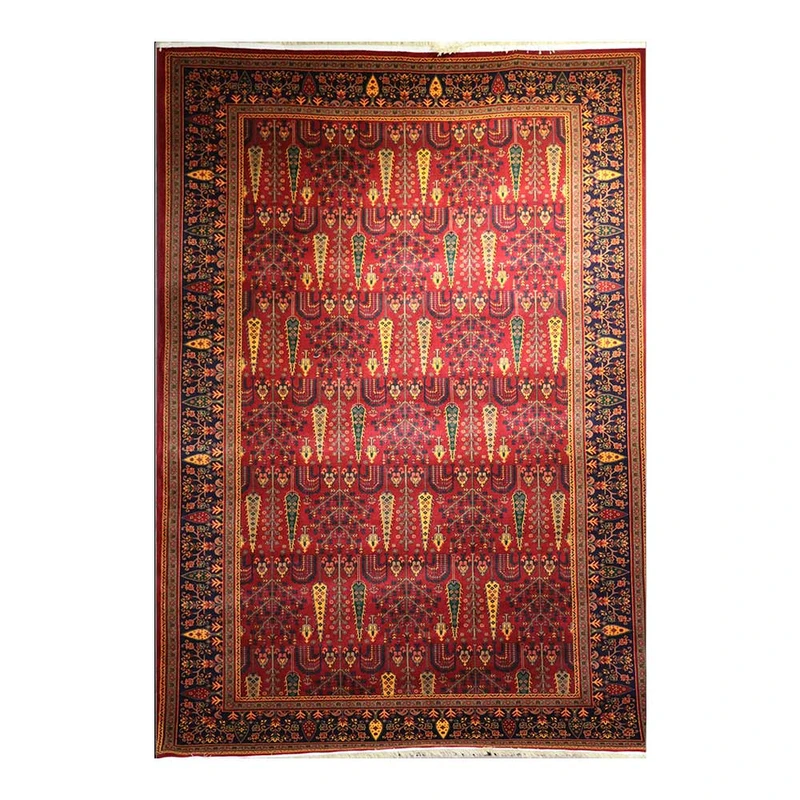 فرش ماشینی 700 شانه فرش هیوا زمینه لاکی حاشیه لاکی مدل 1521 کلکسیون سبز