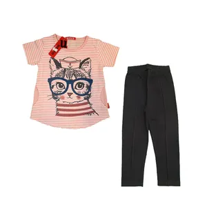 ست تی شرت و شلوار دخترانه گربه مدل گربه ملوانی s