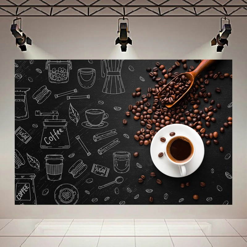 تابلو بوم طرح مخمل قهوه مدل دانه ها و شماتیک وسایل کافه کد AR30688