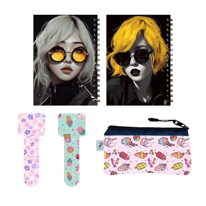 بسته لوازم تحریر مدل دخترانه گل گلی bs87 مجموعه 5 عددی