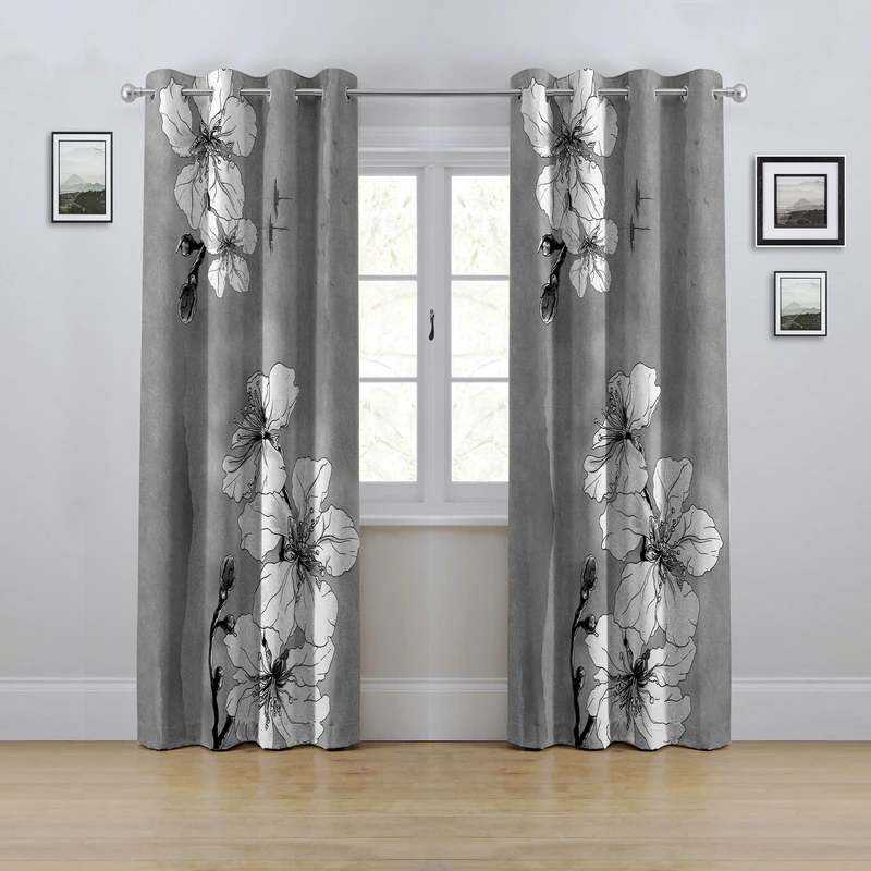 پرده مدل پانچی طرح نقاشی گل سایز 280x145 سانتی متر