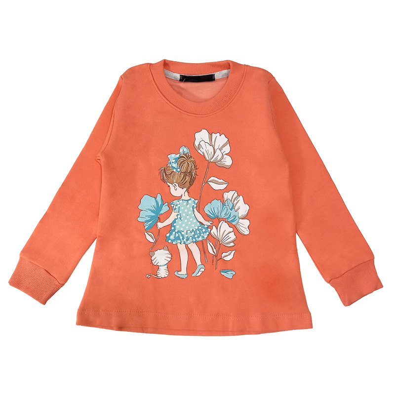 ست تی شرت و شلوار دخترانه مدل گل کد 3560 رنگ نارنجی