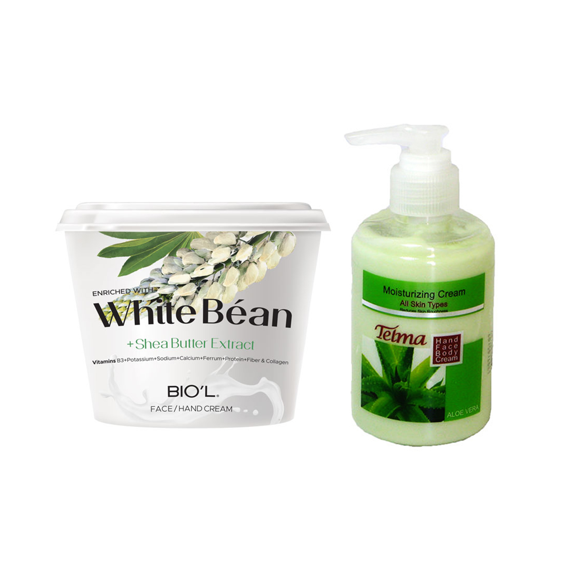 کرم آبرسان و مرطوب کننده تلما مدل آلوئه ورا حجم 200 میلی لیتر به همراه کرم مرطوب کننده بیول مدل White Bean حجم 250 میلی لیتر