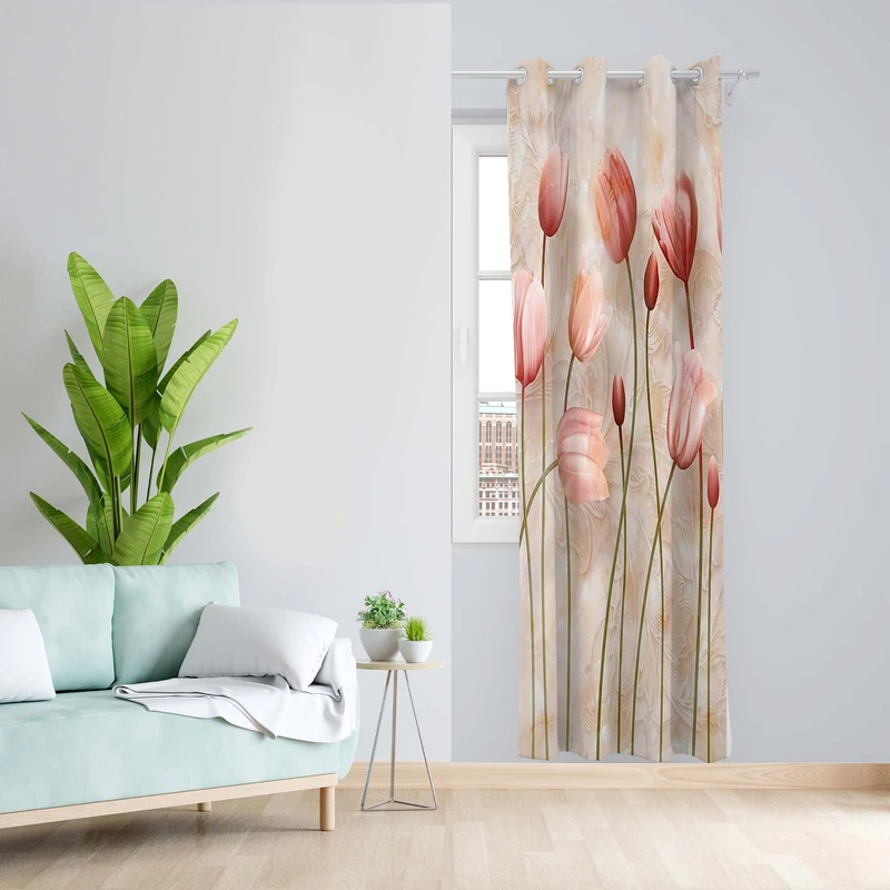 پرده طرح گل لاله مدل مخمل پانچی کد 1447 z سایز 140x200 سانتی متر