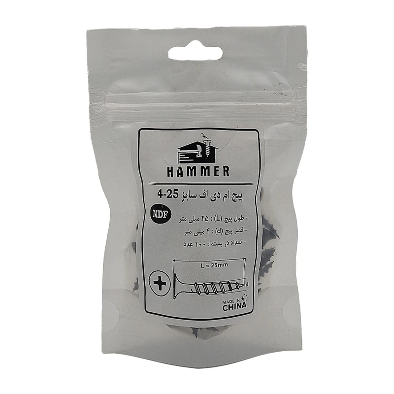 پیچ ام دی اف هامر مدل 4x25mm بسته 100 عددی