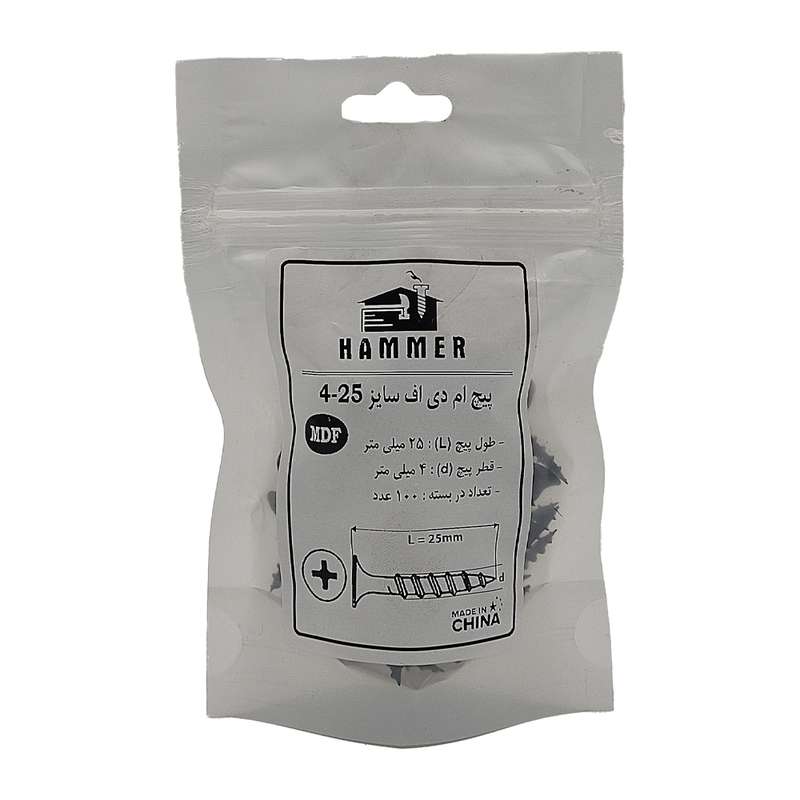 پیچ ام دی اف هامر مدل 4x25mm بسته 100 عددی