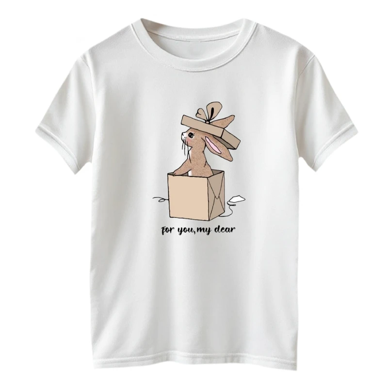 تی شرت آستین کوتاه یقه گرد بچگانه مدل خرگوش و کادو