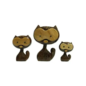 مجسمه چوبی طرح گربه مدل 40111 مجموعه 3 عددی