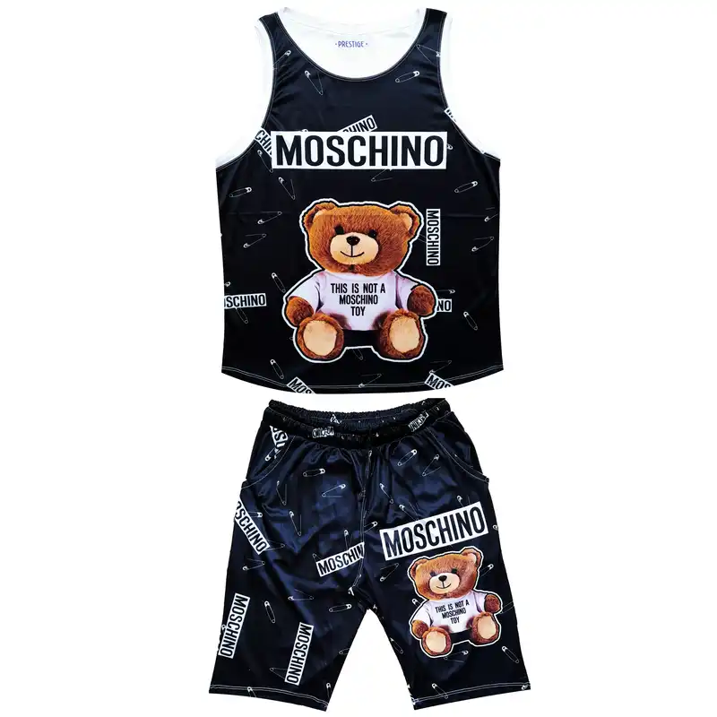 ست تاپ و شلوارک ورزشی مردانه مدل MOSCHINO کد kh01 رنگ مشکی