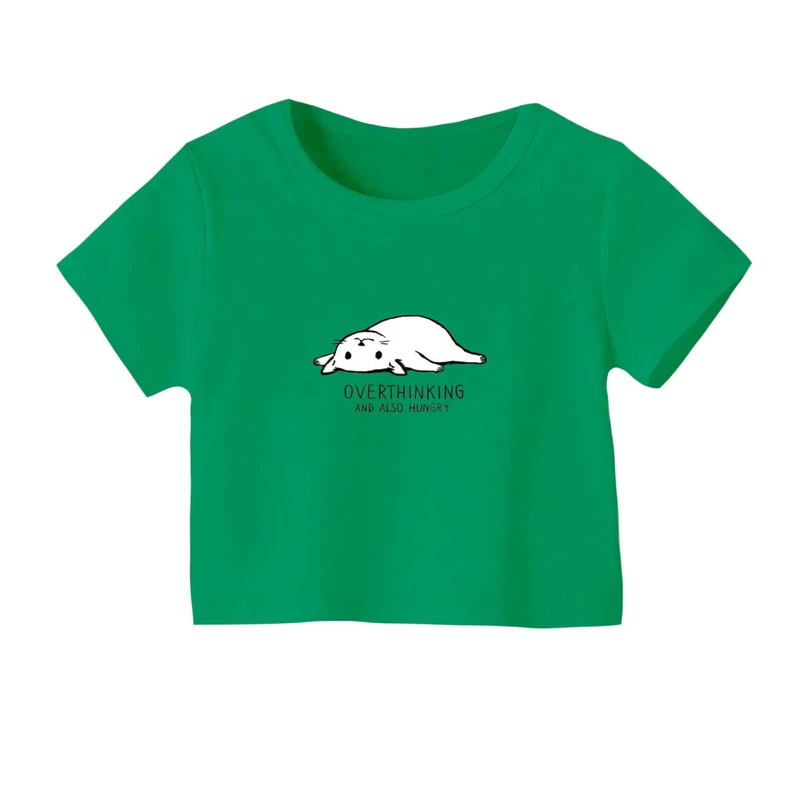 کراپ‌ تی‌شرت آستین کوتاه زنانه مدل گربه گرسنه