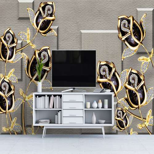 پوستر دیواری سه بعدی مدل گل رز زمینه هندسی کد DVRF2575