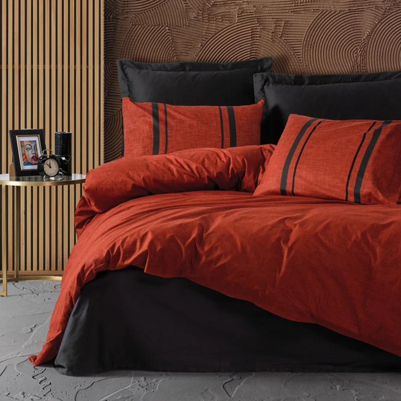 سرویس ملحفه کاتن باکس مدل Plain Bitter Kiremit-Siyah تک نفره 3 تکه