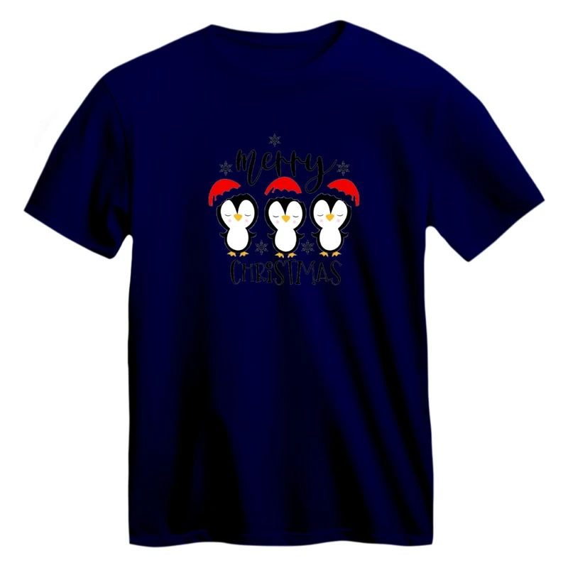 تی شرت آستین کوتاه زنانه مدل پنگوئن کریسمس کد 8