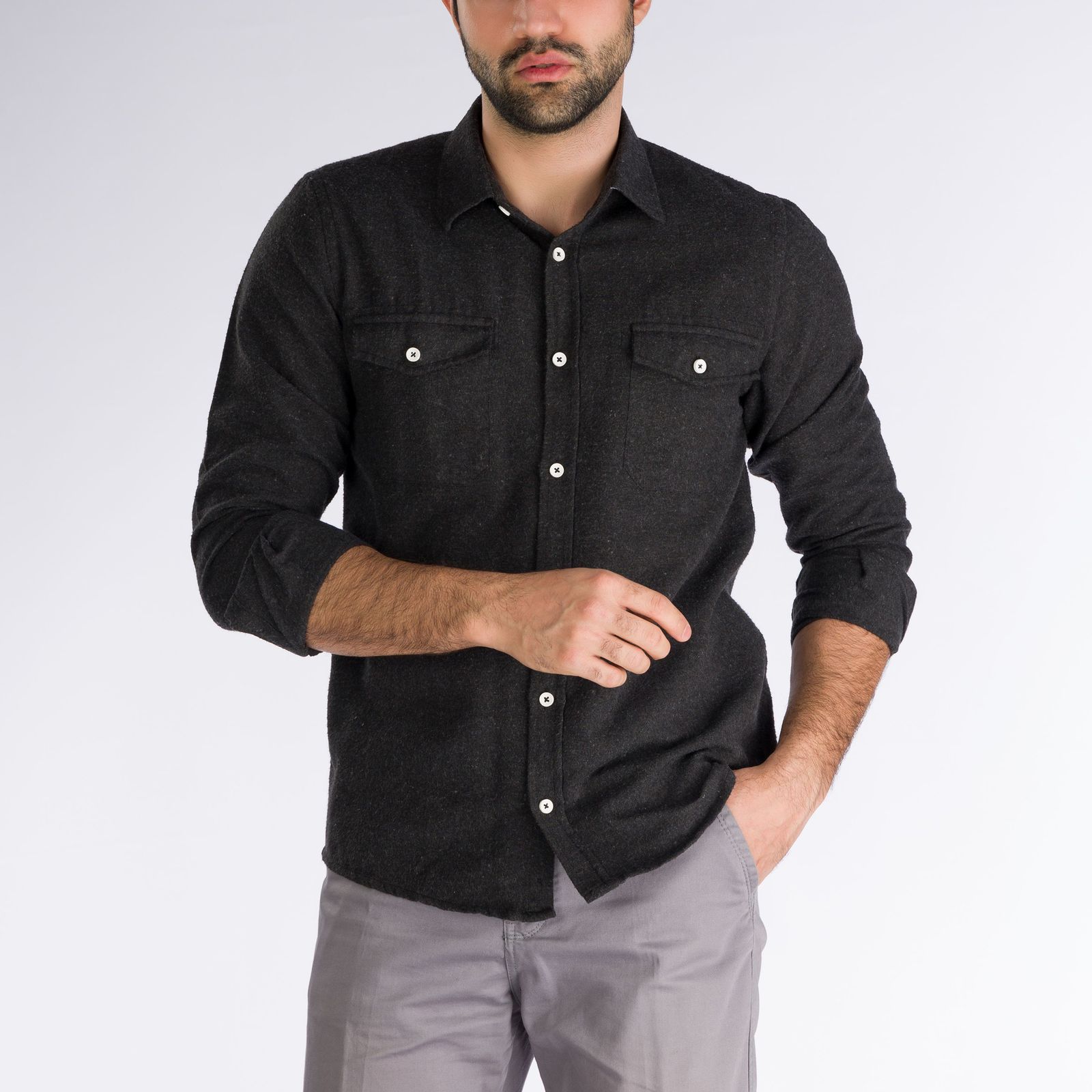 پیراهن آستین بلند مردانه پاتن جامه مدل پشمی کد 102721020210846 رنگ مشکی
