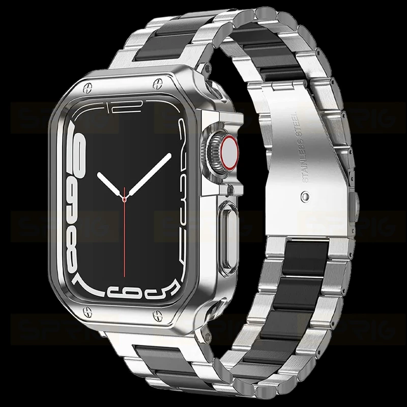 بند اسپریگ مدل 3Bead SLV-BK مناسب برای اپل واچ Series 7 Aluminum 45mm / Series 8 Aluminum 45mm / Series 9 Aluminum 45mm به همراه کاور