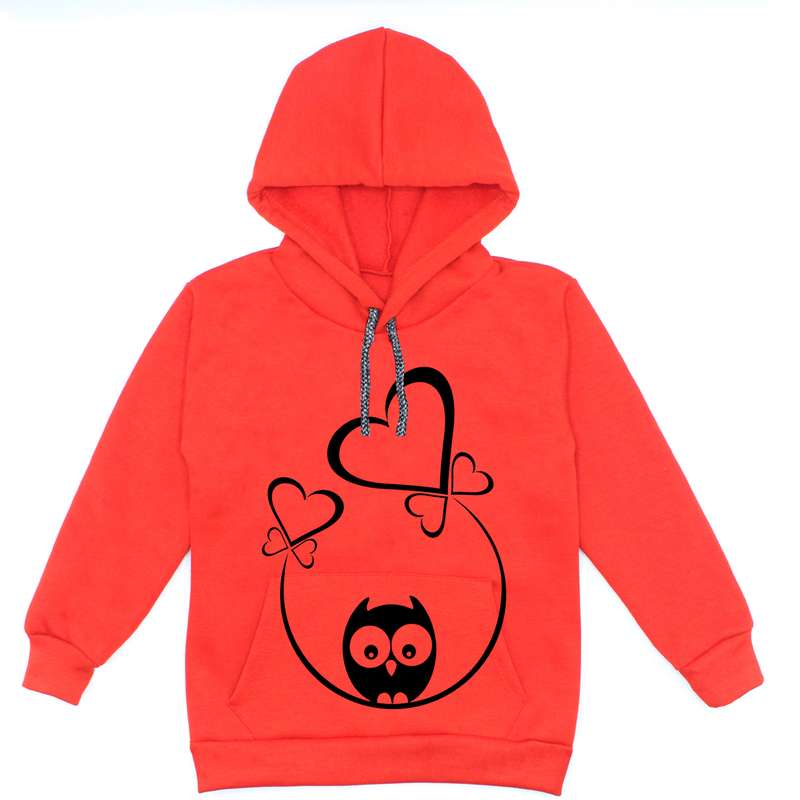 هودی دخترانه مدل جغد A30 رنگ قرمز