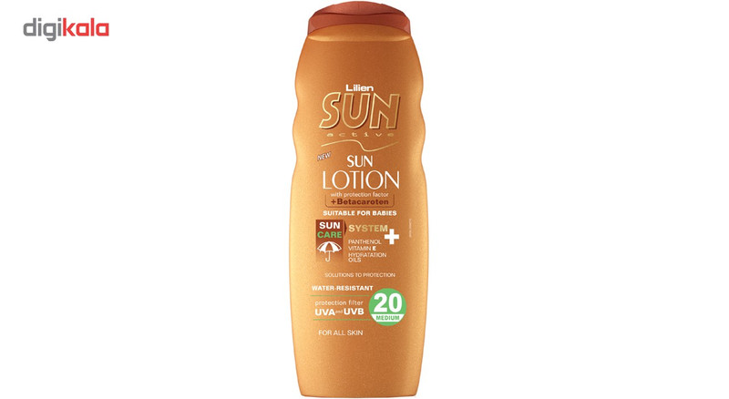 لوسیون آفتاب لیلین سان اکتیو مدل Protection Factor With Betacaroten با SPF20 حجم 200 میلی لیتر