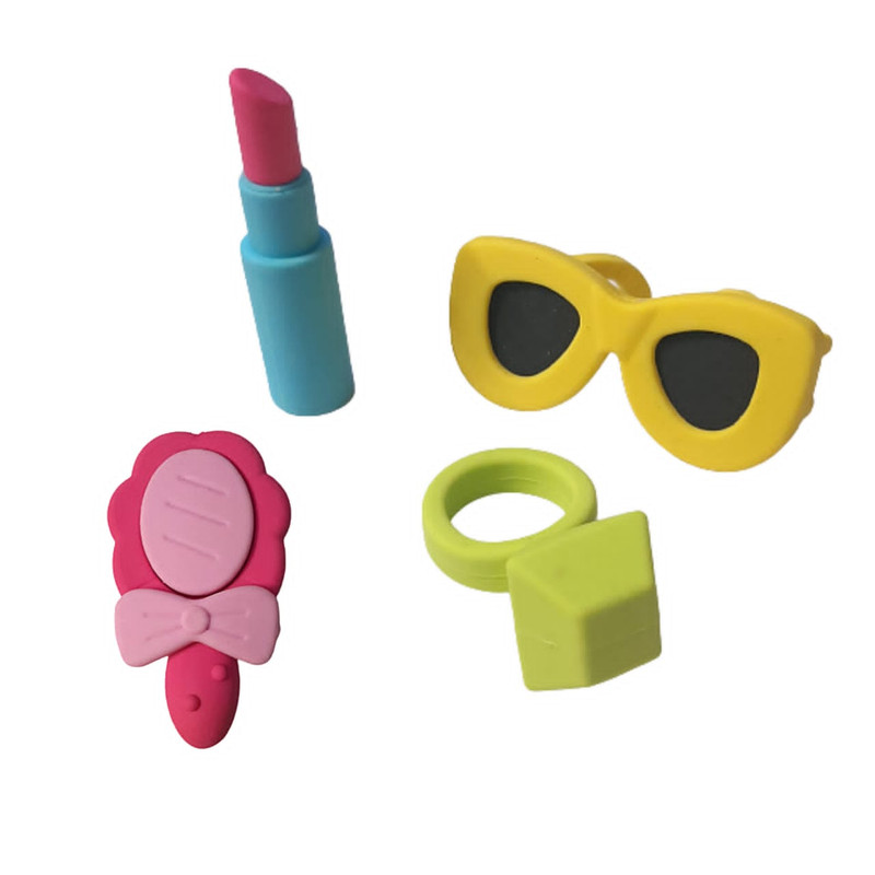 پاک کن مدل فانتزی طرح عینک و رژ و انگشتر و آینه مجموعه 4 عددی