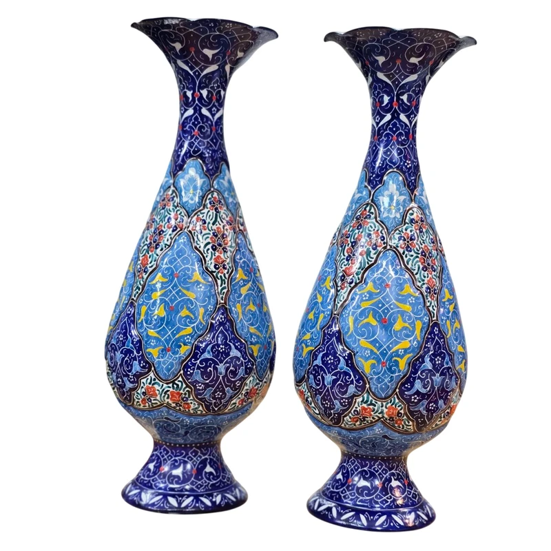 گلدان میناکاری مسی میناسرای نیکنامی مدل موشکی کد03 بسته 2عددی