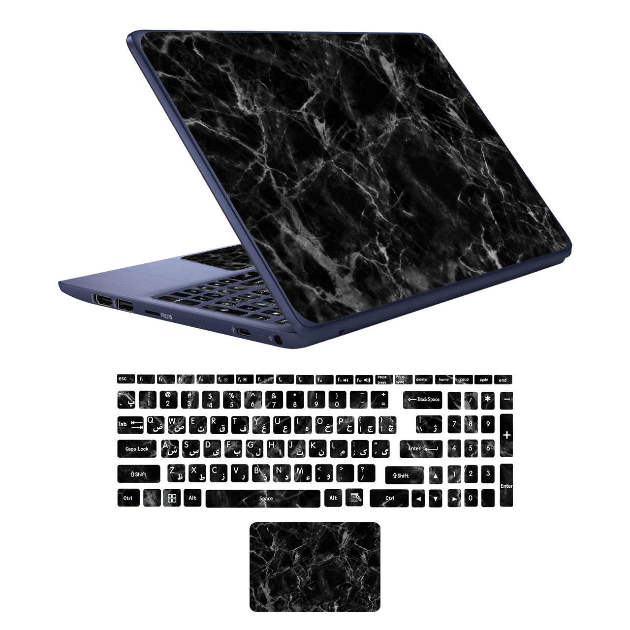 استیکر لپ تاپ طرح marble کد 01 مناسب برای لپ تاپ 17 اینچی به همراه برچسب حروف فارسی کیبورد